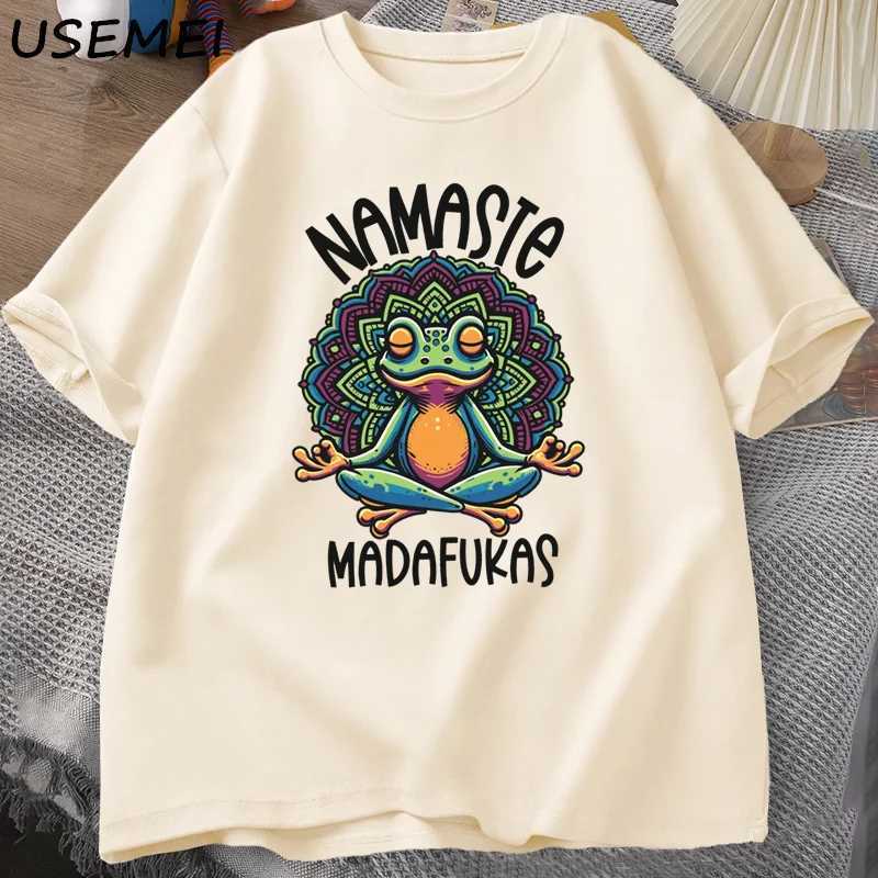 Interesting Yoga T-shirt Frog Self Care T-shirt Cotton Short Sleeve Front Cottagecore Namaste Tee Mens Street Clothing W250425