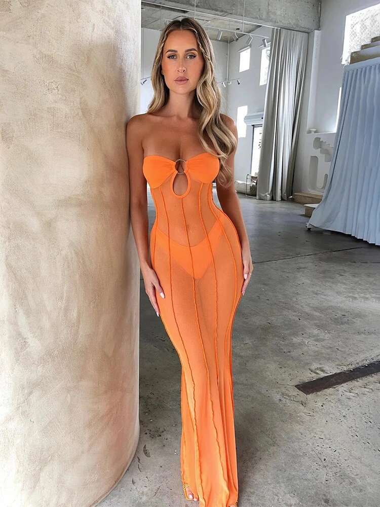 Dongdumaoyi Townlike Perspective Mesh Elegant Maxi Long Dress Women Slim Bodycon Summer Backless Nightclub Sexy Party Dresses