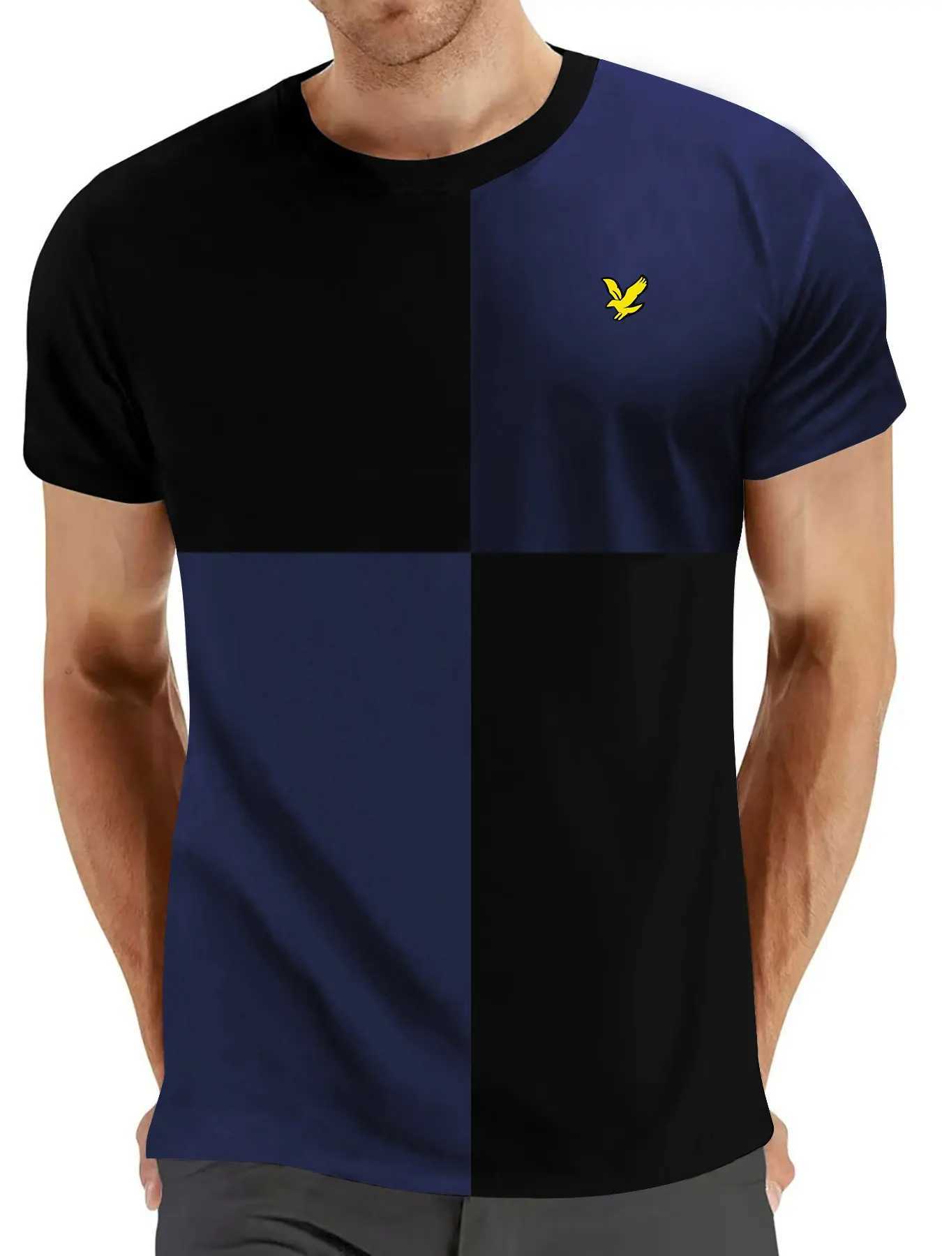 2025 Mens Leisure City Polyester SS25 T-shirt Loose Breathable Short Sleeve Round Neck Grid Large Eagle Pattern Trend W250425