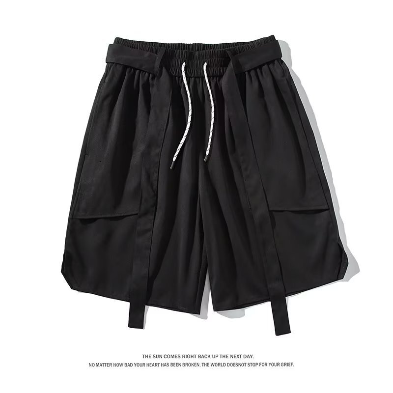 2025 plus pocket ice silk workwear shorts for male female summer students, handsome guys, loose and trendy casual five quarter pants