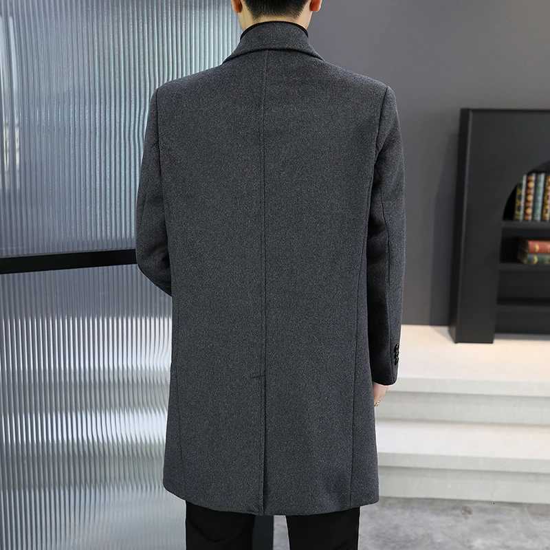 Top Mens Mid-Length Woolen Coats Business Casual Warm Wool Windbreaker Jackets 2025 Autumn Winter Solid Color Overcoat ClothingT251125
