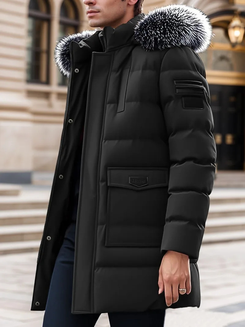 Winter Windproof Mens Faux Jacket Casual Polyester Coat with Detachable Hood ZipUp Front Long Sleeves Pockets Clothes 251124 - view 4