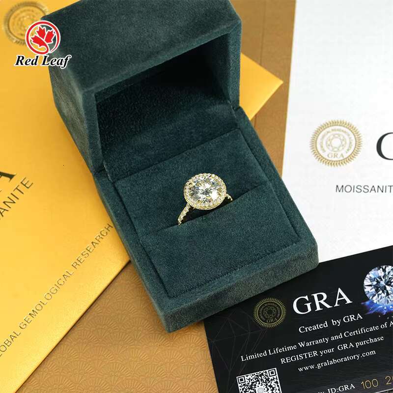 Redleaf Fine Jewelry Classic 3CT Round Moissanite Ring 925 Sterling Silver 18k Gold Plated Engagement Diamond Ring