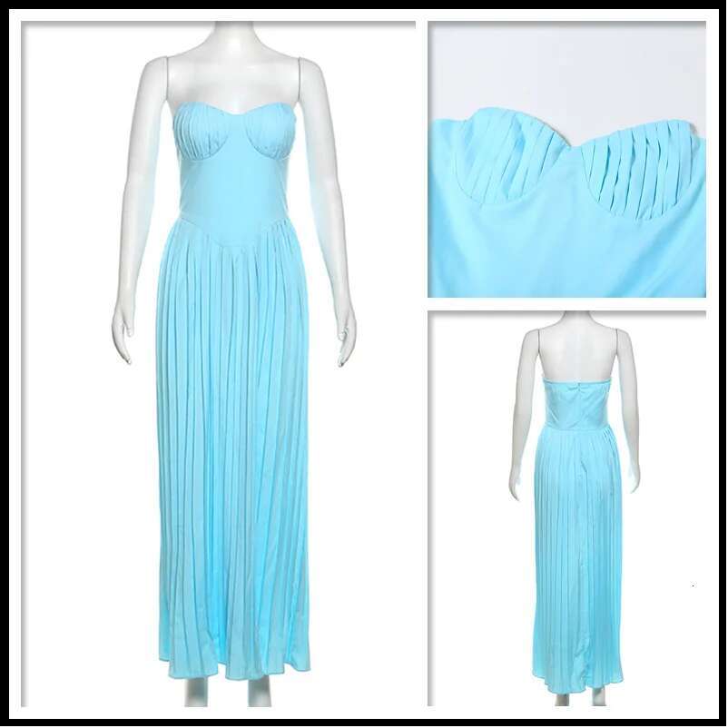 Dongdumaoyi Townlike Pleated Waist Wrap A Line Dress Women Strapless Summer Elegant Maxi Long Backless Sexy Party Dresses