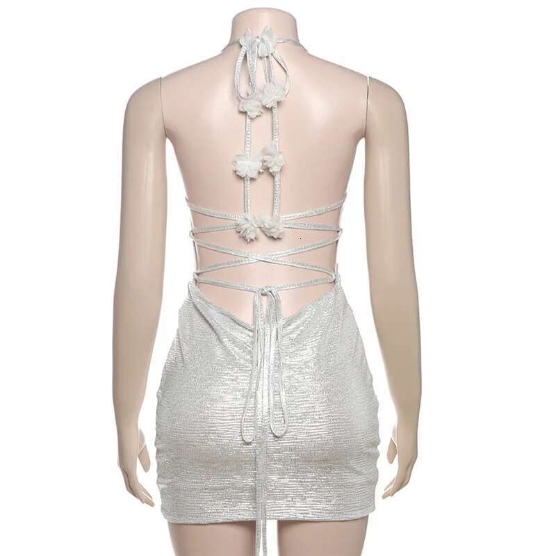Dongdumaoyi Townlike Sparkle Glitter Sexy Party Dress Women Halter Spring Summer Backless Nightclub Slim Bodycon Dresses