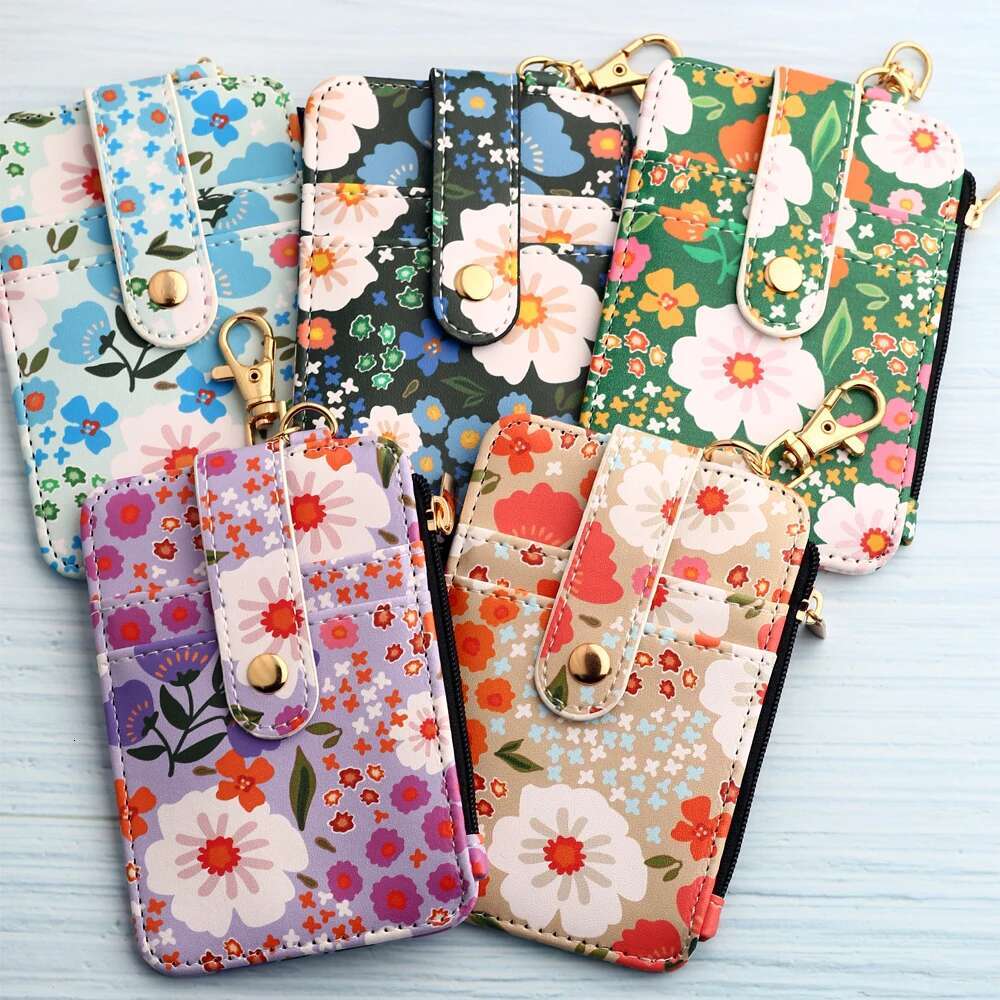 2024 Bead Leather Card Wristlet Keychain Silicone Bracelet Wallet Bangle Floret Printed Fragmented ID Bag