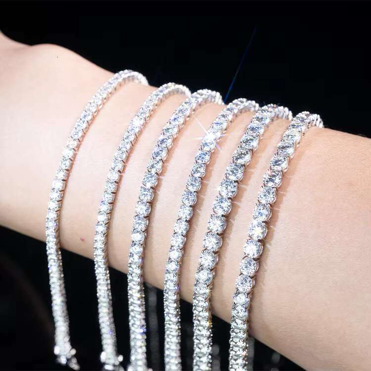 Trendy Hiphop Tennis Chain Bracelet 925 Silver Gold Plated 3/4/5mm 5A+ Moissanite Cubic Moissanite White Gold Tennis Link Diamond