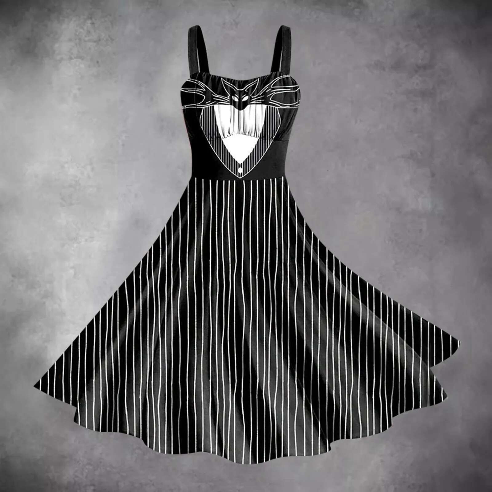 Dongdumaoyi Halloween Cosplay Dark Black Rose Skull Dress Women Costume Sleeveless Vintage Party Dresses Witch Scary Clothings