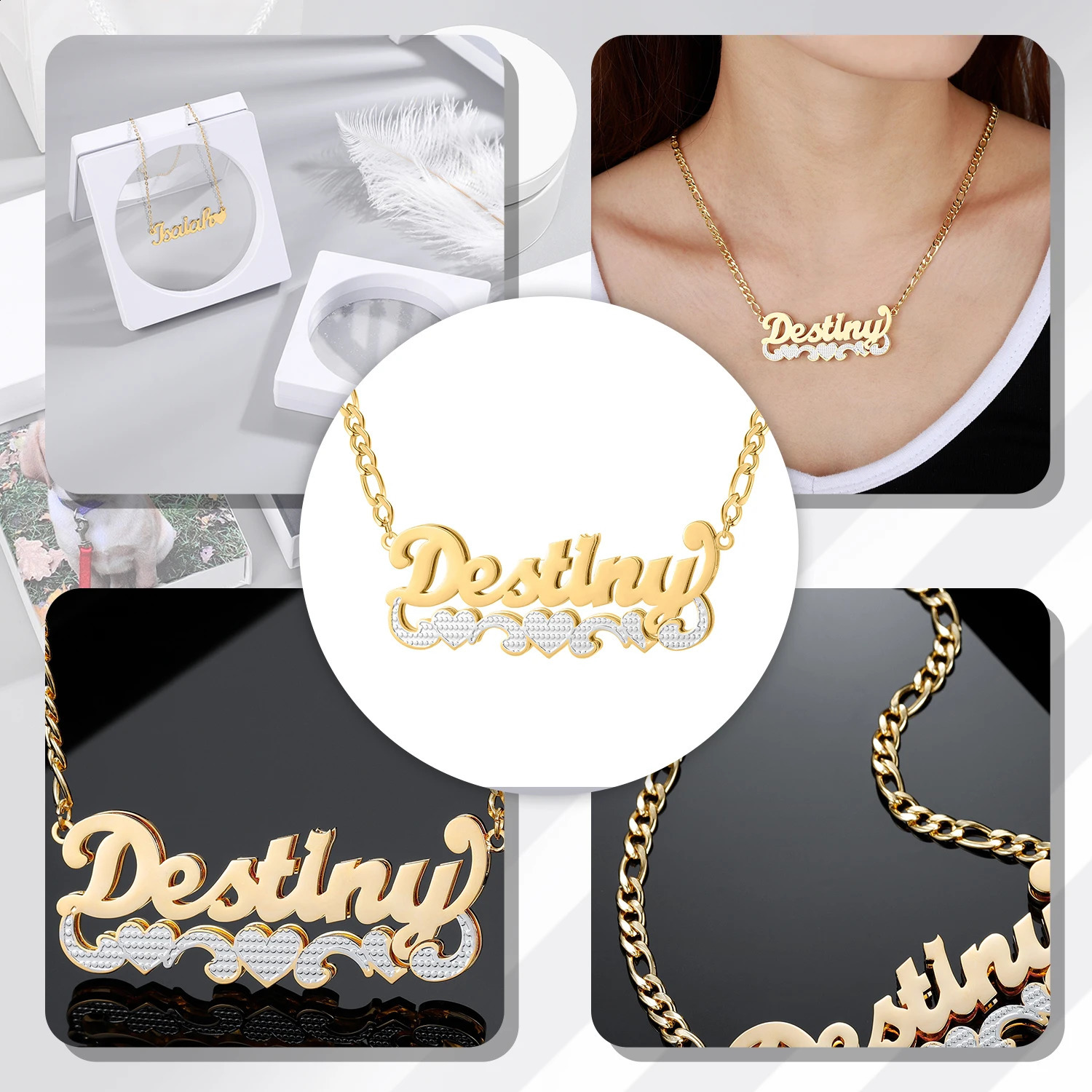 Custom Necklace Name Double Layered Two Tone Personalized 14K Gold Stainless Steel Pendant Nameplate For Women Bridesmaid Gifts 250425