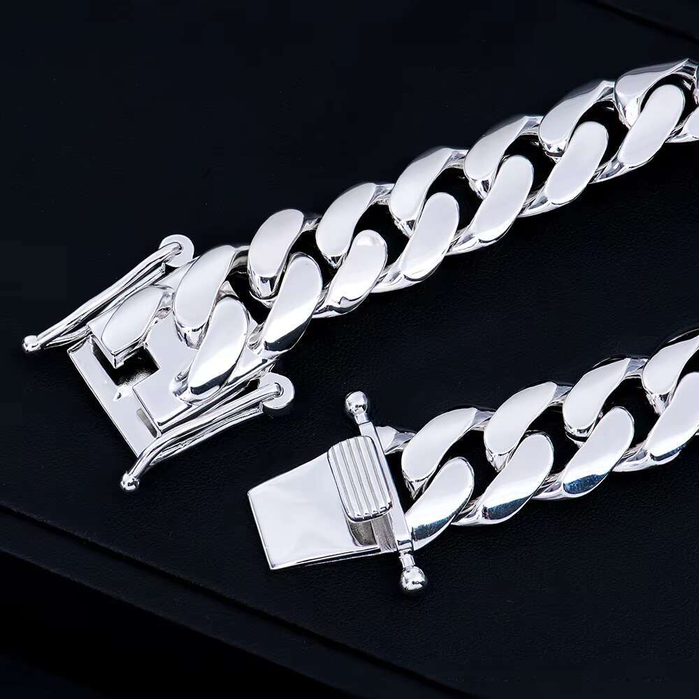 S925 Silver Cuban Link Bracelet for Men 14mm/ 18mm Width 8in Length White /Yellow Gold Plated Chain Wrist Bracelet