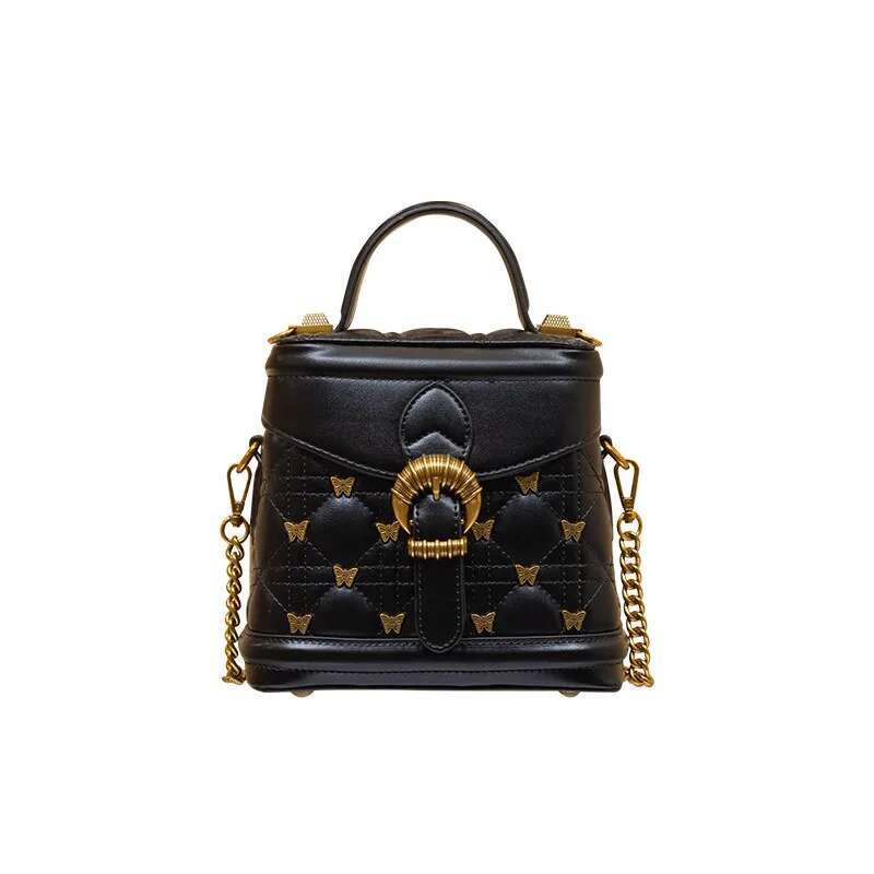 Women's 2024 New Handbag Genuine Leather Bucket Bag, High-End Designer Single Shoulder Crossbody Carrying Box Bag