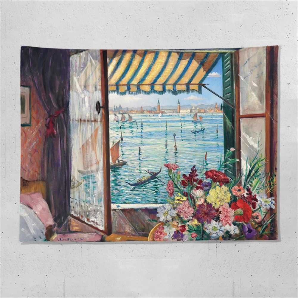 Autumn Field Window Background Cloth Bedroom Headboard Hanging Cloth Decorative Wall Cloth Tapestry Aesthetic Room DecorM251125