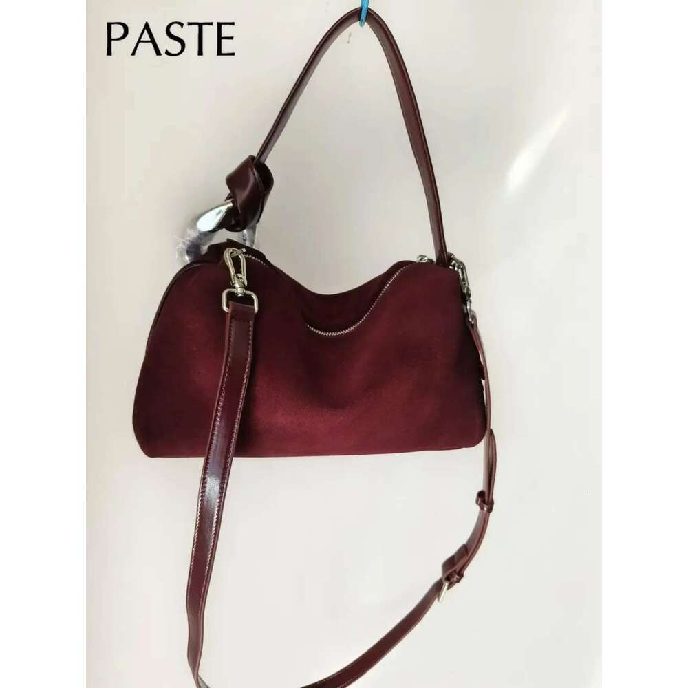Retro Euro Stylish Carmel Color Hobo Tote Soft 2025 Winter Matte Nubuck Suede Leather Women Crossbody Bag Chamois Ladies Handbag