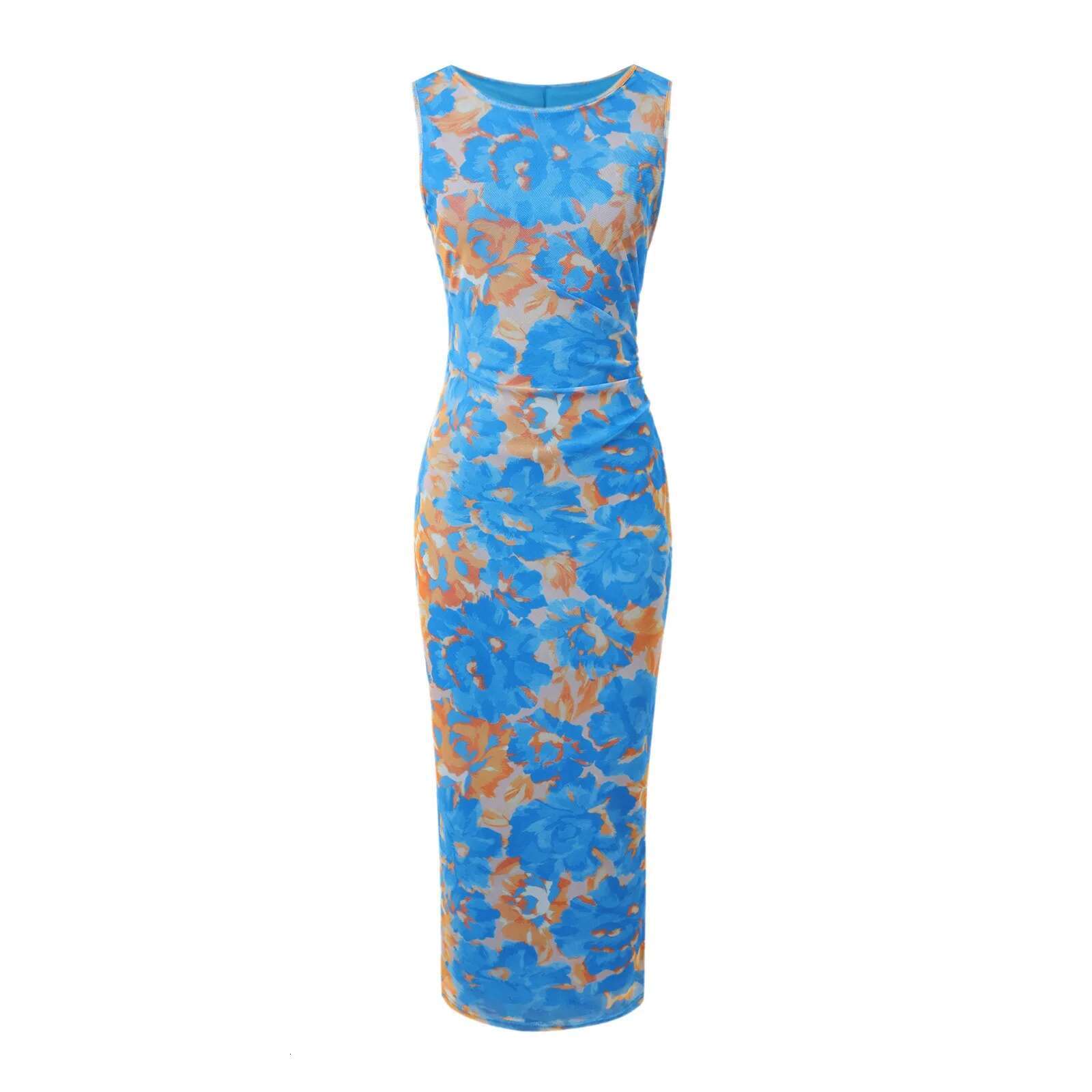 Dongdumaoyi Women S Spring Dresses Summer New Fashionable Floral Printed Round Neck Style Slimming Sleeveless Tight Dress