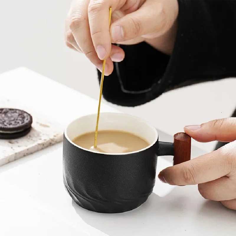 Ceramic retro coffee cup tea cup wooden handle coffee cup birthday gift Y251125