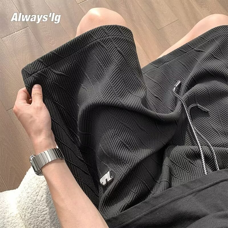 Texture inspired ice silk shorts for men's summer American high street sports pants, loose casual trendy brand five or six inch mid length pants