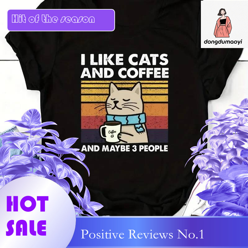 Dongdumaoyi New Cat Coffee Printed T Shirt Casual Round Neck Fashion Plus Size Street Trend Short Sleeved