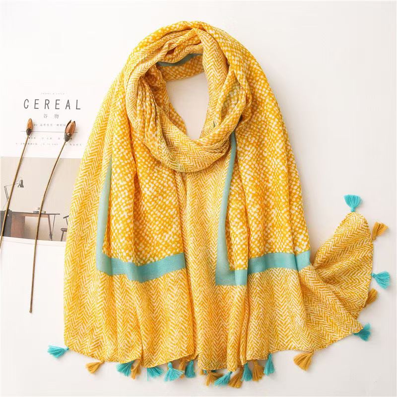 T555 scarf women's cotton and linen feel versatile European and American style silk scarf shawl dual-use Western style yellow