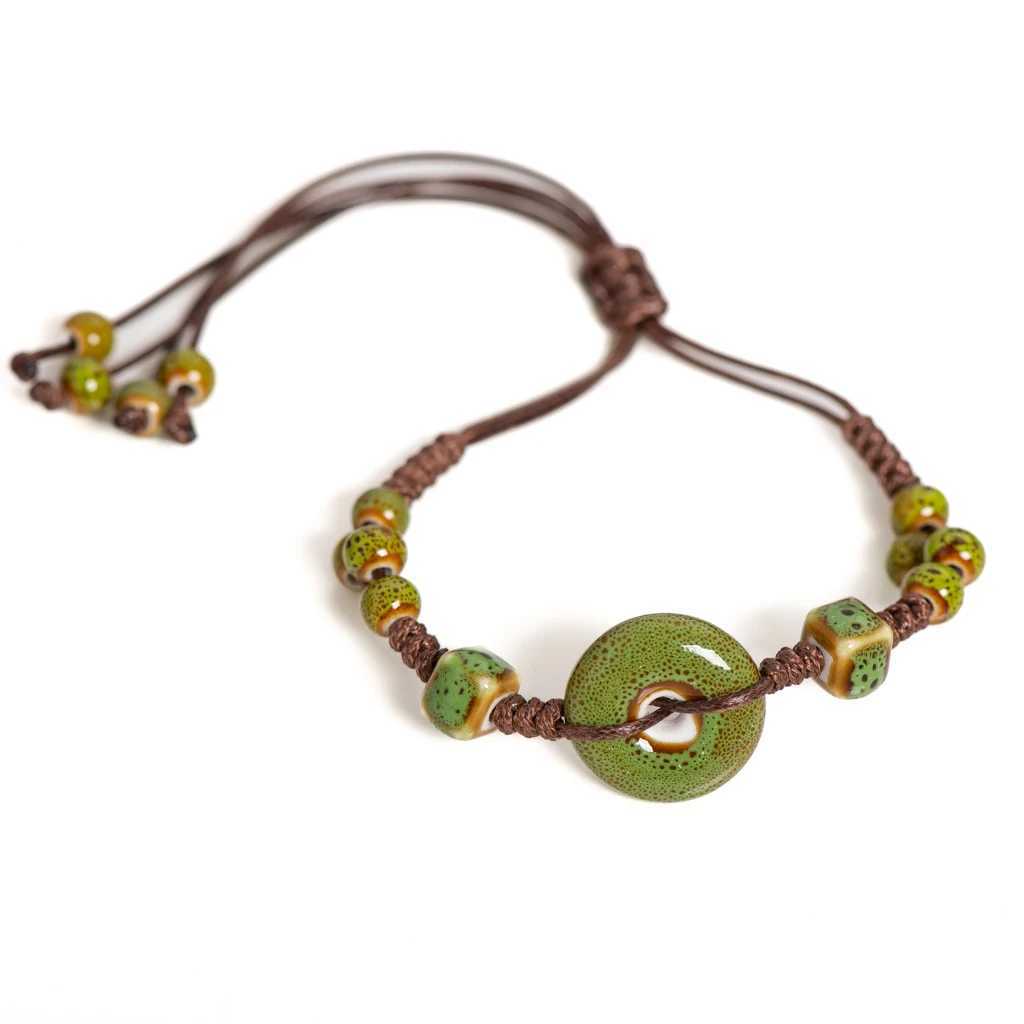 Handmade Glazed Ceramic Peace Buckle Bracelet Adjustable Vintage Boho Jewelry S02-013 J251125