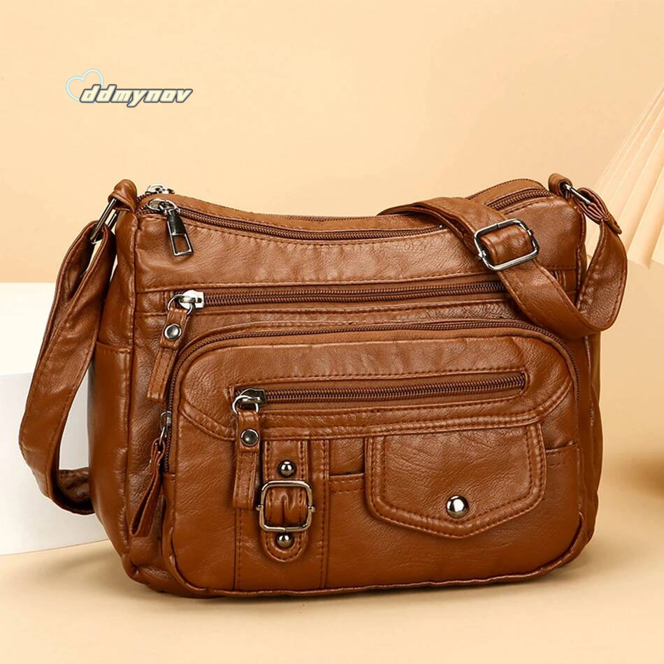 Retro Soft Pu Leather Crossbody Bags for Women 2025 Female Multi Pocket Shoulder Bag Purses and Handbags Designer Messenger Sac ddmynov