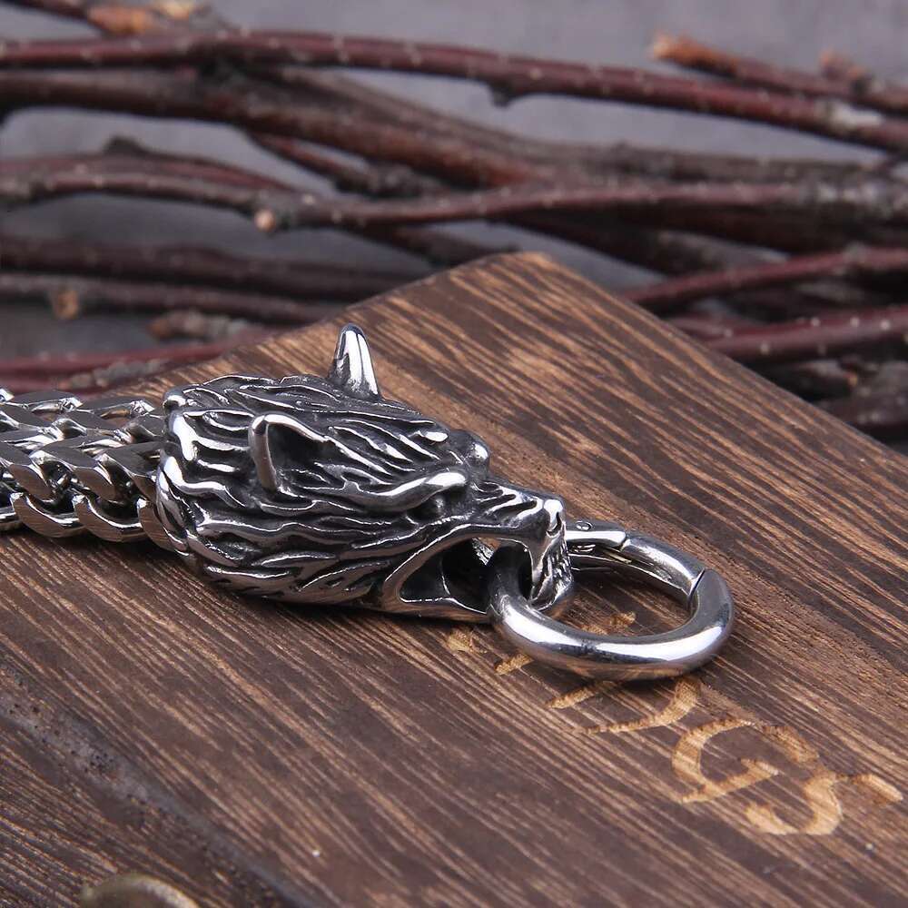 Never Fade Rock Viking Charm Bracelet Men's Stainless Steel Mesh Chain Gold Wolf Punk Jewelry without box