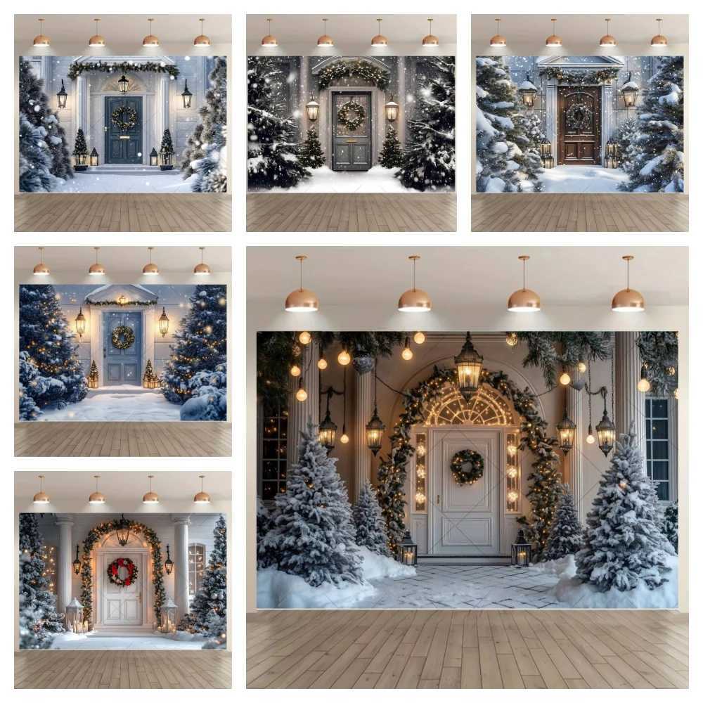 Beautiful Christmas Outdoor Evening Snow Photography Background Christmas Tree Lights With Winter Childrens House Party PhotoM251125