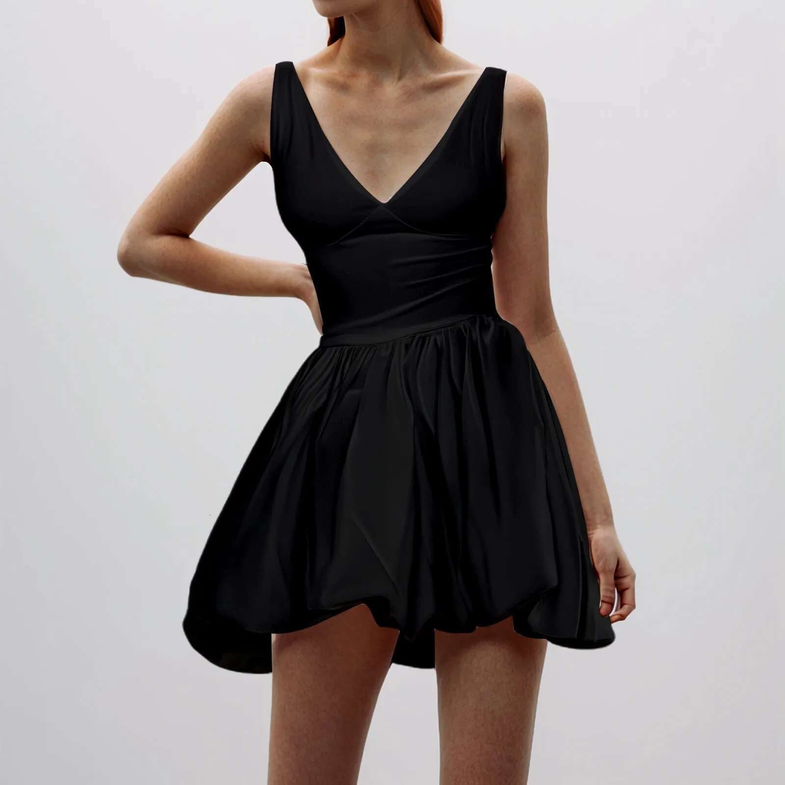 Dongdumaoyi Elegant Women Sleeveless V Neck Slim Mini Ball Gown Dress White Club Party Evening Birthday Fashion Formal Summer Dresses