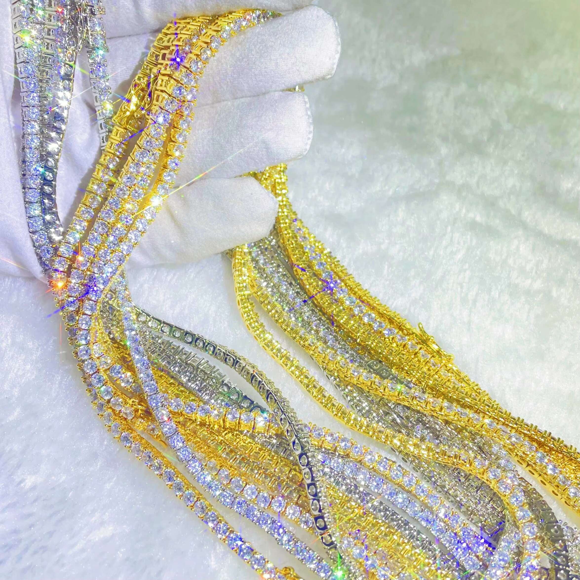 Ready to Ship 3mm AAAAA+ Moissanite Diamond Tennis Chains Hip Hop Jewelry Custom Iced Out Brass 16K Necklace