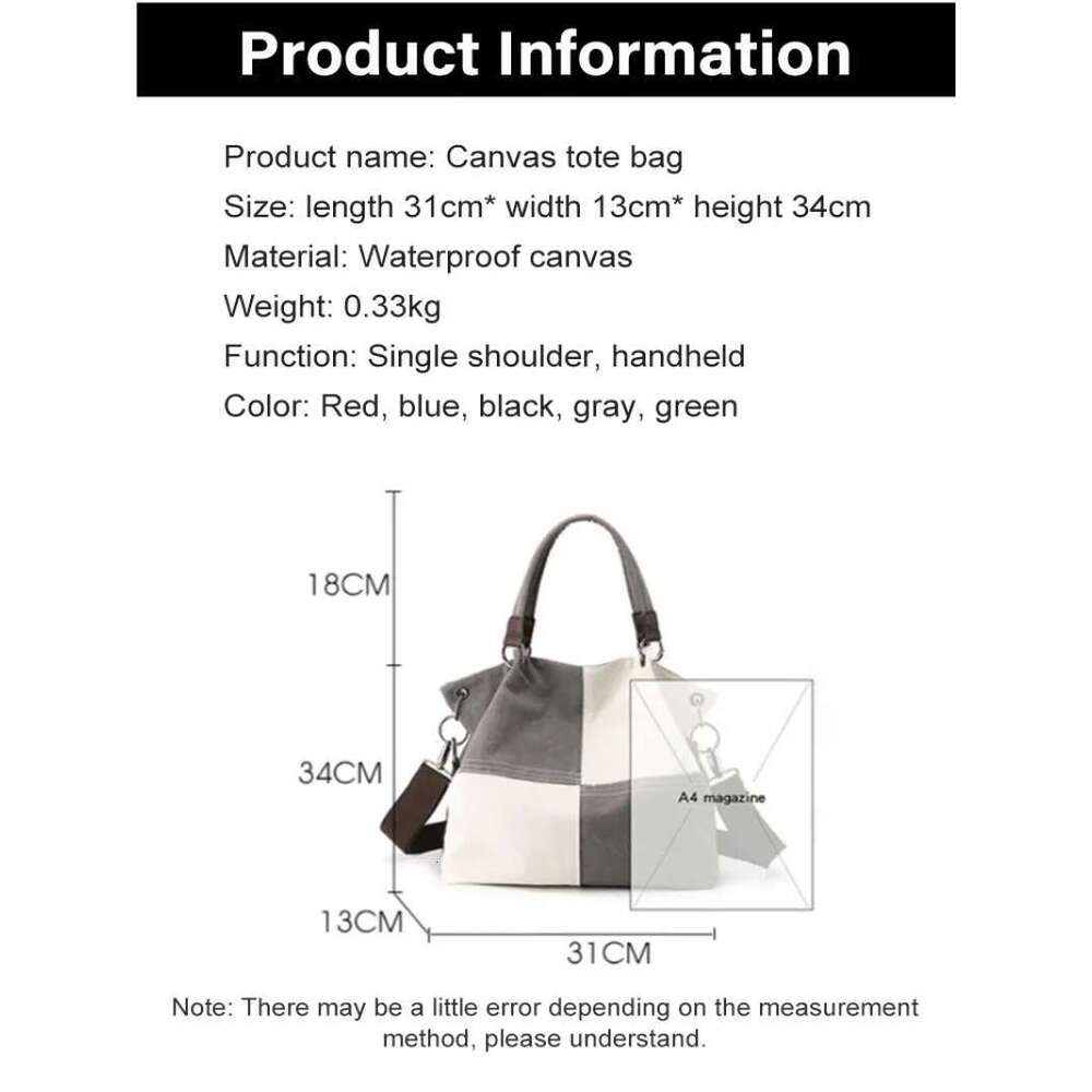 Casual Ladies Canvas Fashion Hundred Hobo Handbag Crossbody 2024 Trend New Splicing Color Collision Shoulder Women's Bag