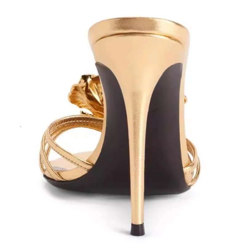 Summer new patent leather metal petals belt sexy pointed fashion slippers thin high-heeled dress large size women's sandals