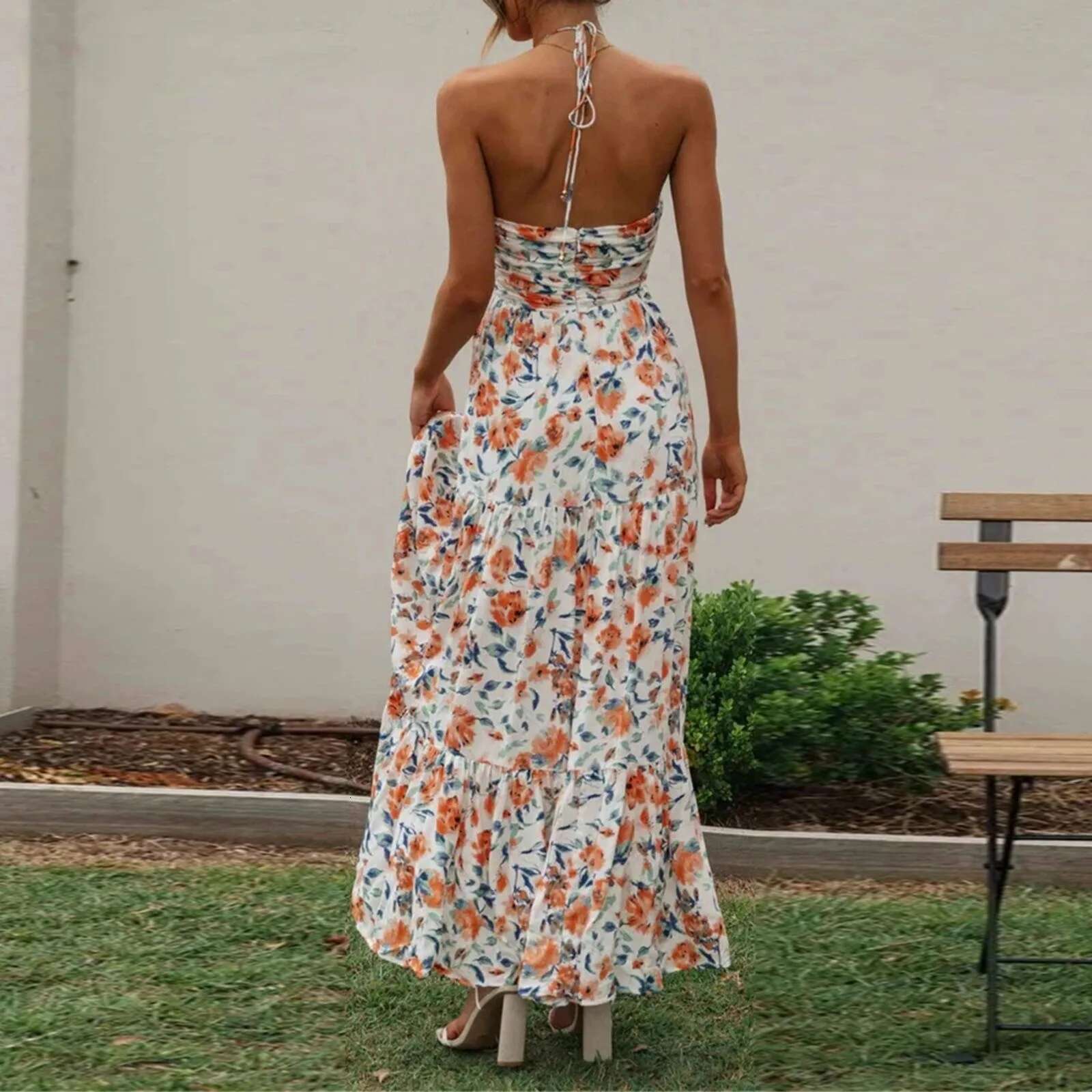 Dongdumaoyi Spaghetti Strap Long Dress Summer Women Fashion V Neck Sleeveless Print Elegant Backless Maxi Dresses For Woman Sundresses