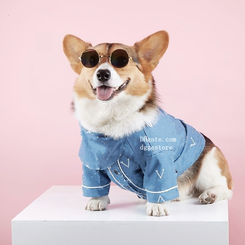 free shipping Designer Dog Clothes Denim Shirt Soft Puppy Sweatshirt Cat Shirts Light Blue, All-Season Comfort, Perfect Pet Apparel for Small, Medium 