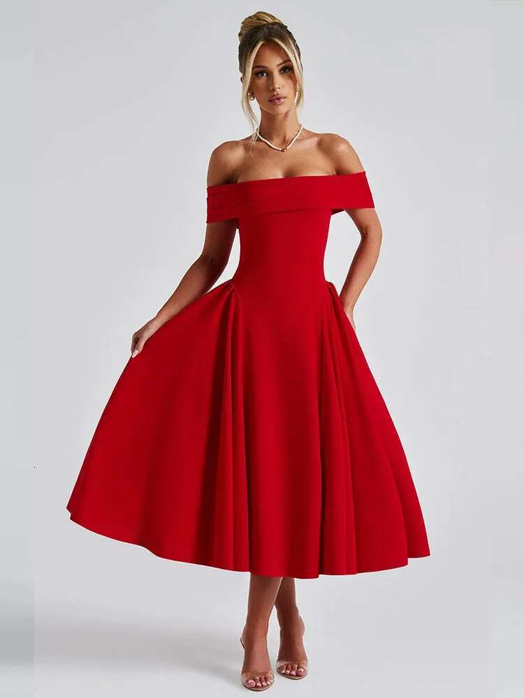 Dongdumaoyi Townlike Midi Long Waist Wrap A Line Dress Women Off Shoulder Spring Summer Backless Nightclub Sexy Party Dresses