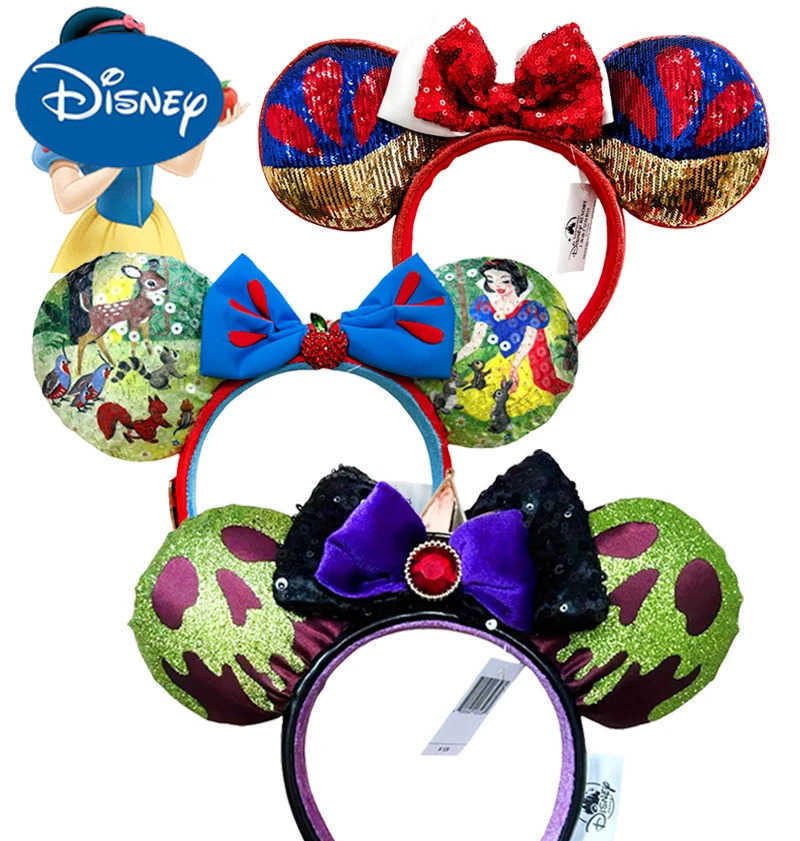 Disney Mickey Mouse Headband Princess Snow White Skull Poison Apple Ear Strap Girl Role Playing Hair Accessories X250425
