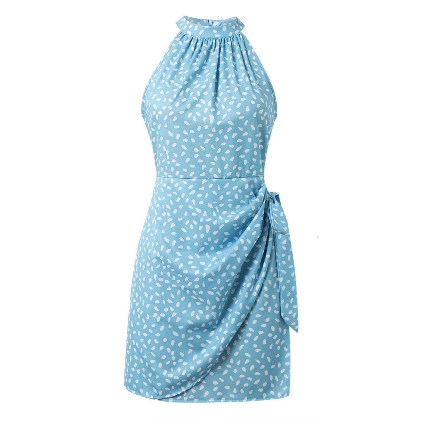 Dongdumaoyi Women S Summer Dresses Hanging Neck Sleeveless Floral Pleated Short Dress Sexy Off Shoulder Lace Up Mini Vestidos