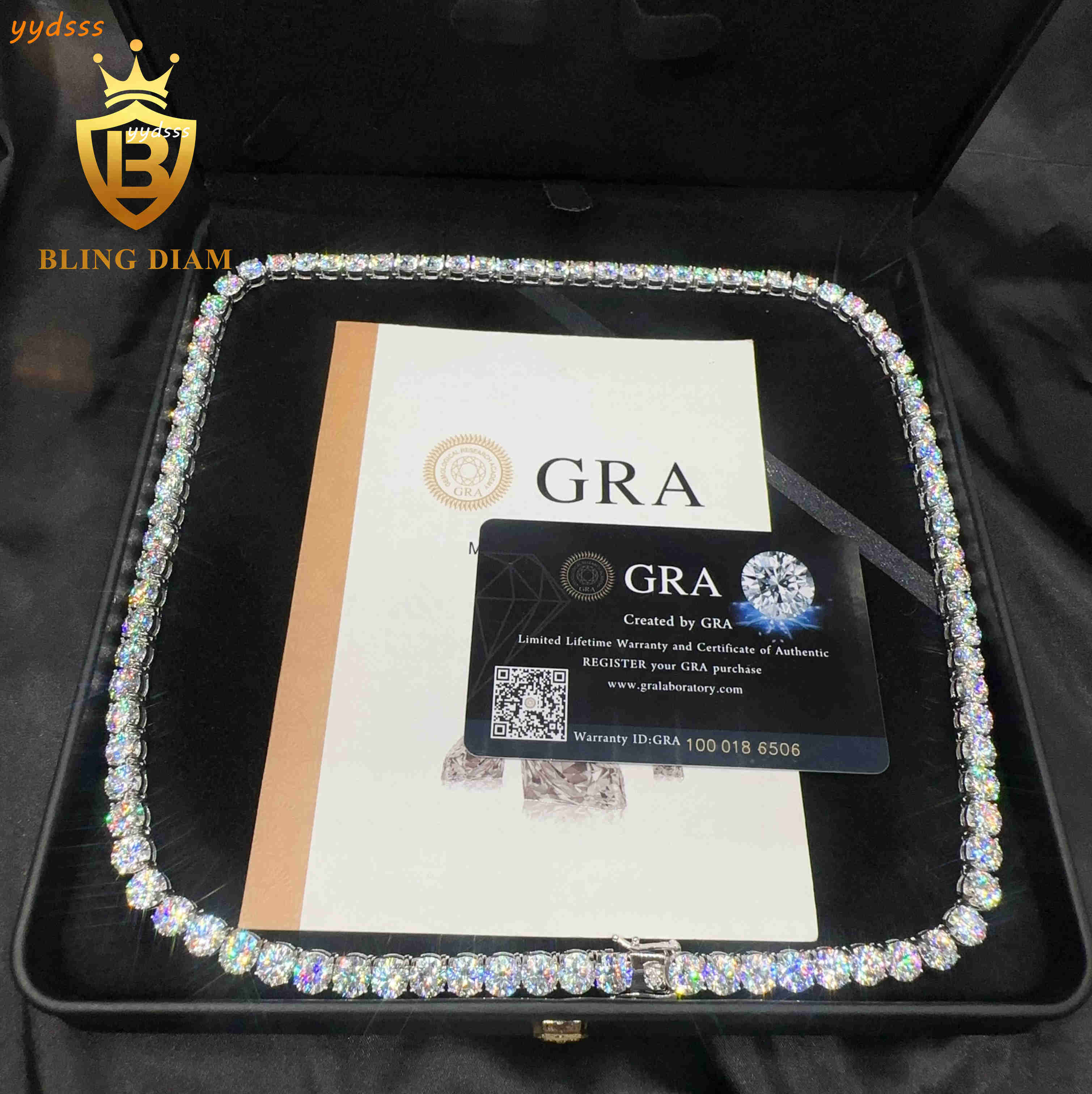 Hot Sale 6.5mm Iced Out Tennis Chain 925 Silver Pass Diamond Tester VVS Moissanite Diamond Men Women Moissanite Tennis Chain
