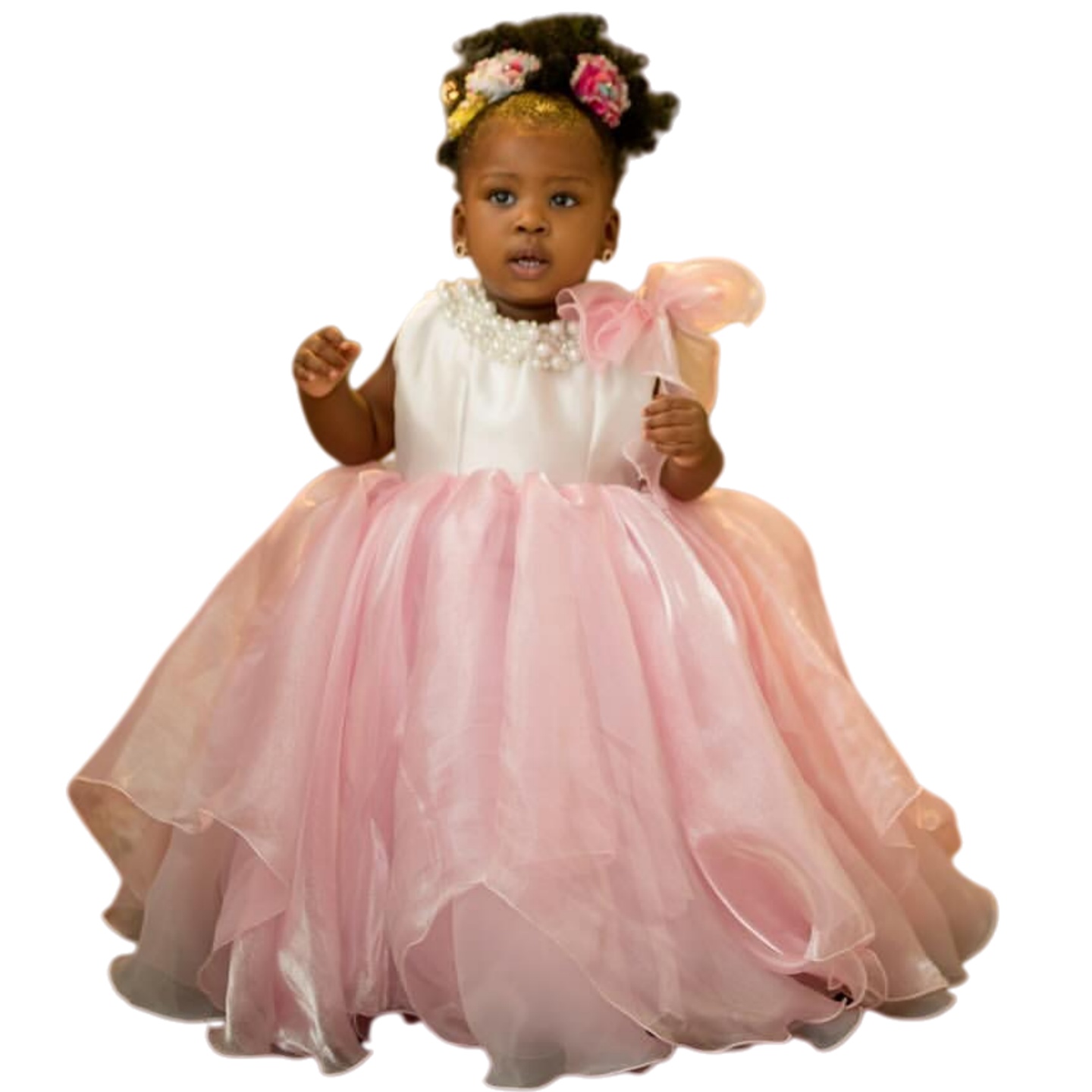 2026 Pink Ball Gown Flower Girl Dresses Pearls Organza Crew Little Girl Christmas Peageant Birthday Christening Tutu Dress Gowns ZJ422