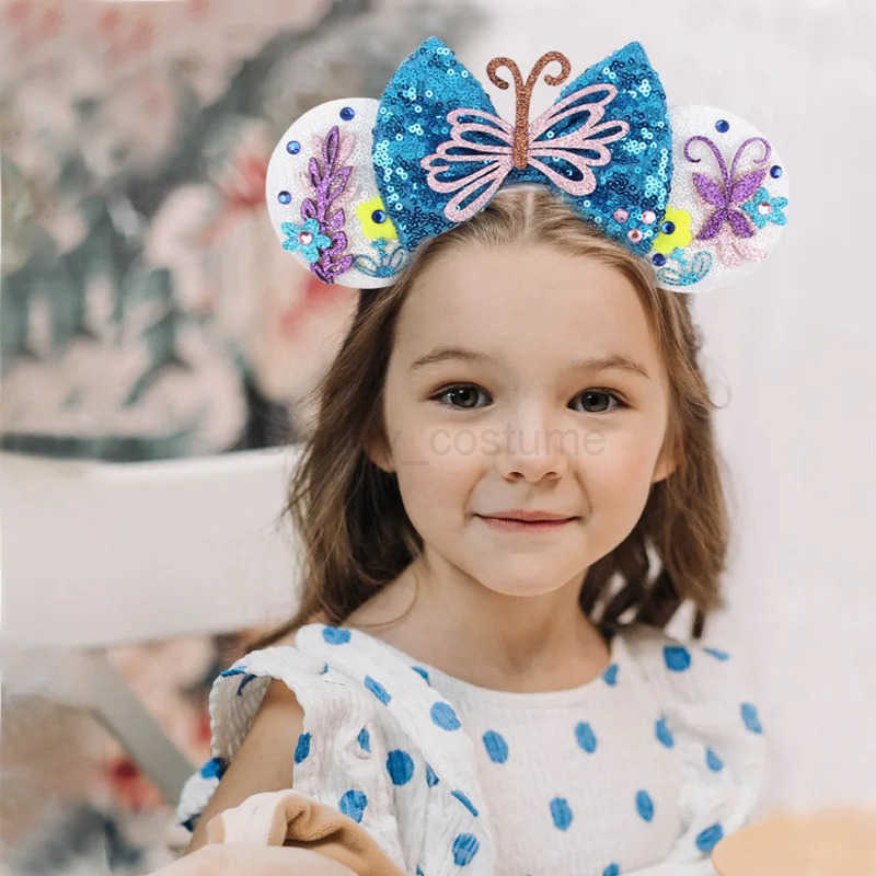Disney Encanto Mickey Mouse Earbands Headbands Isabella Mirabel Girls Headbands Sparkling Bow Hair Female Hair Accessories X250425