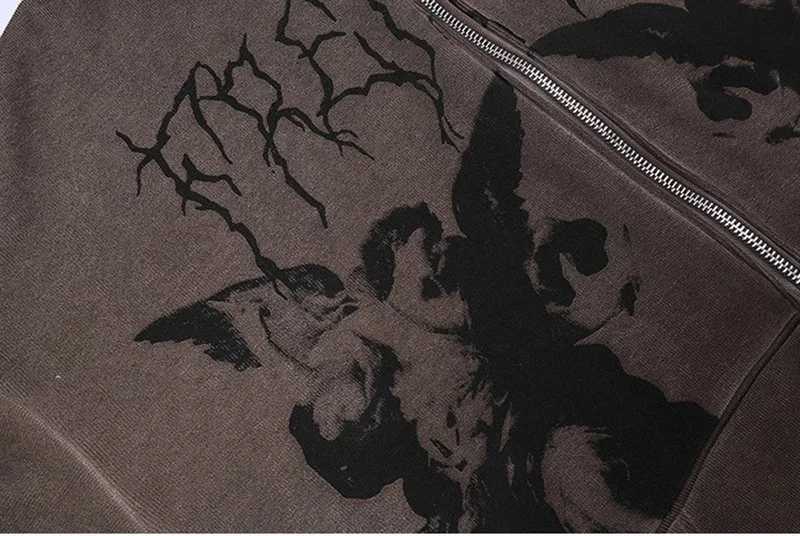 FGKKS Hoodie Angel Fairy Grunge dark printed jacket for womens hip-hop streetwear Harajuku anime zipper hoodie for men w250425