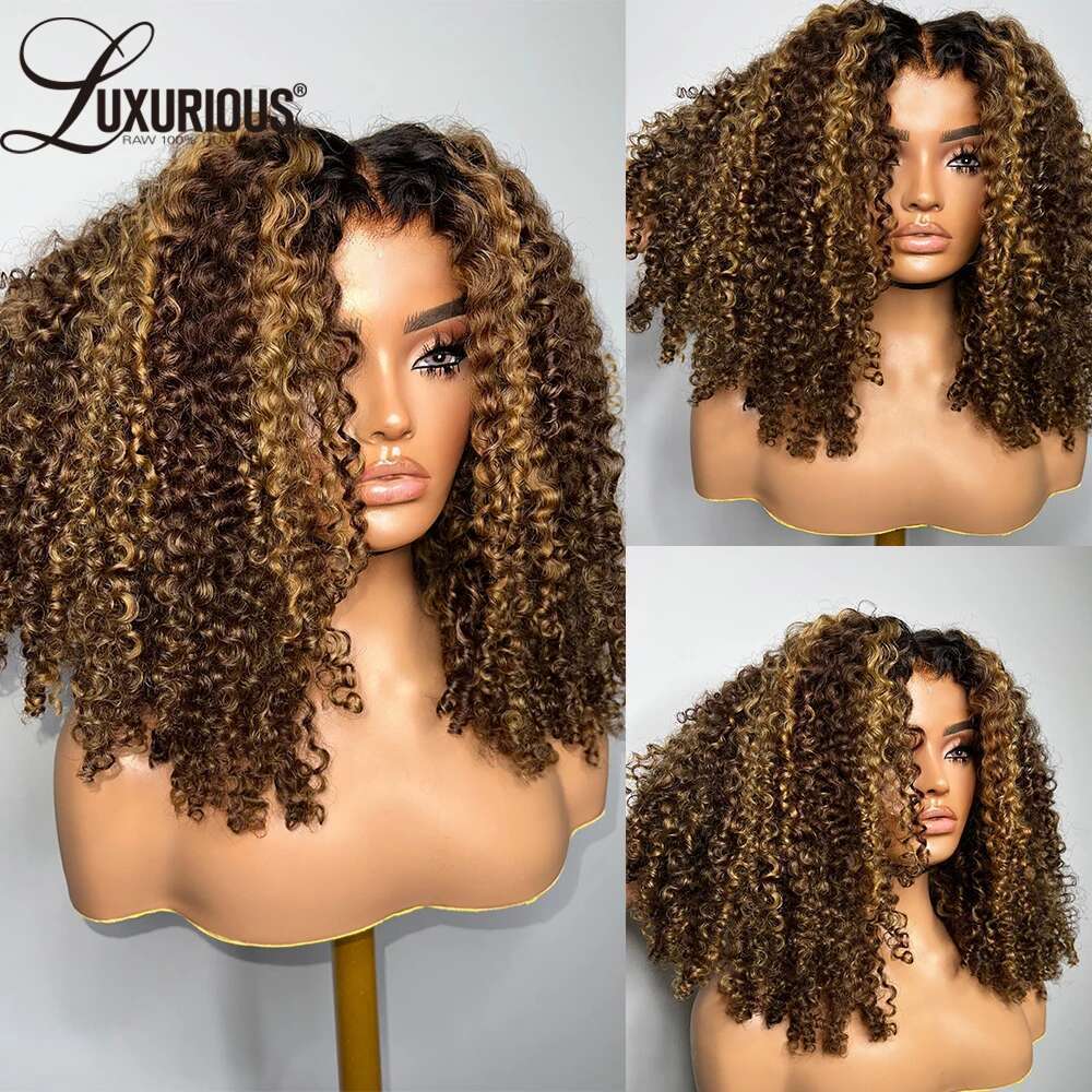 Highlight Ombre Honey Blonde Wigs For Women 13X4 Lace Front Human Hair Burmese Curly Wig Brazilian 250%