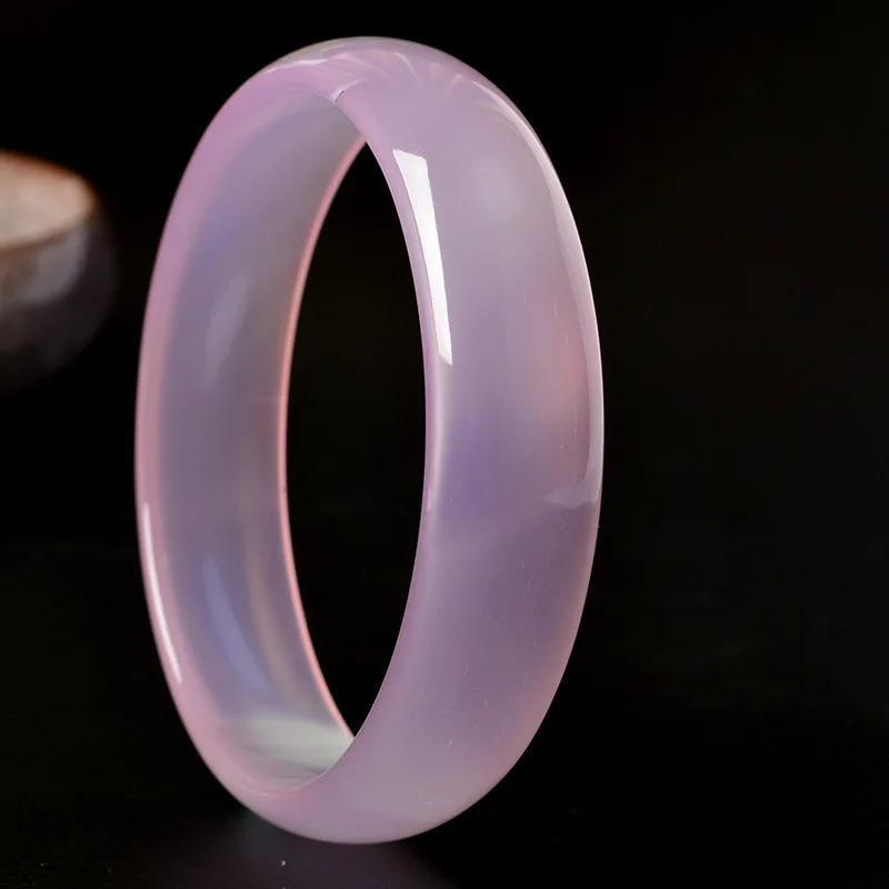 Transparent Pink Chalcedony Bracelet Womens Fashionable and Simple Agate Jade Bracelet 250424