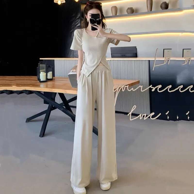Summer New High-End Niche Irregular Fashion Suit Loose High Waist Slim Fit Fashionable Wide Leg Pants Two-Piece Set
