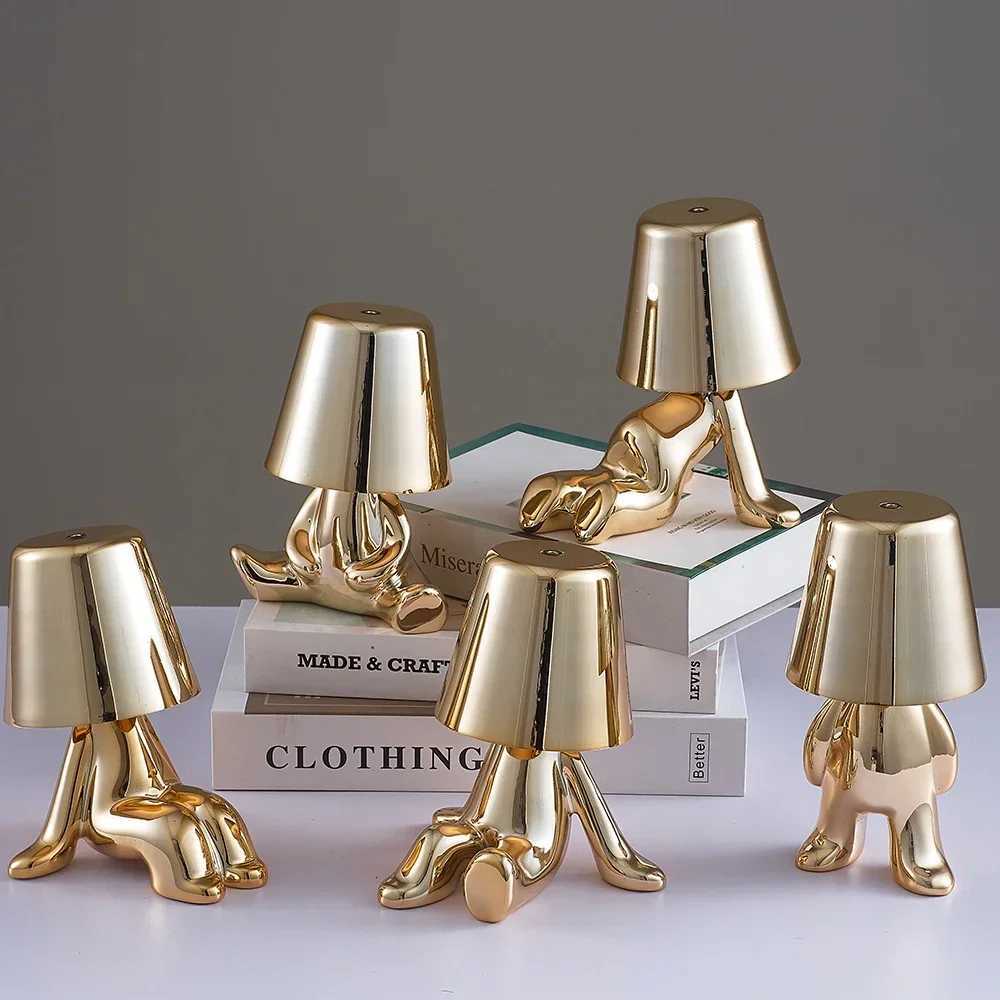 Nordic Chrome Little Golden Man Table Lamp Living Room Bedroom Bedside Childrens Room Night Lights Net Red Creative Desk LampsM251125
