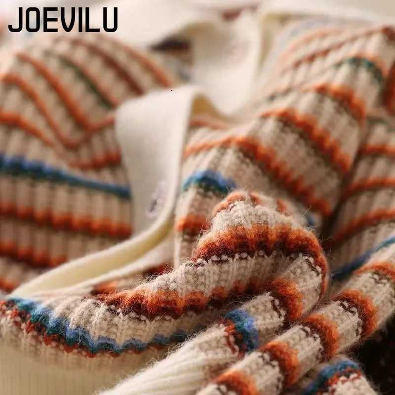 JOEVILU Rainbow Striped Sweater Polo Collar Loose Knitted Cardigans Womens Autumn Retro Fashion Pullover Top Casual Y2k ClothesT251125