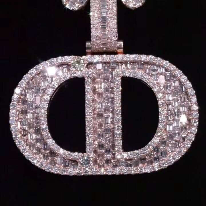 Customized Initial Double R Hip Hop 925 Silver Iced Out Real VVS Silicon Stone Pendant