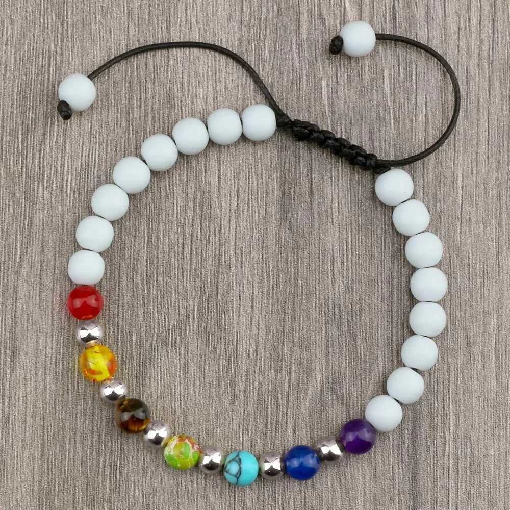 New Budda 7 Chakra Natural Stone Braided Bracelet 6mm Black Gallstone Black Line Lava Beads Bangle Chain Adjustable Jewelry Gift J251125