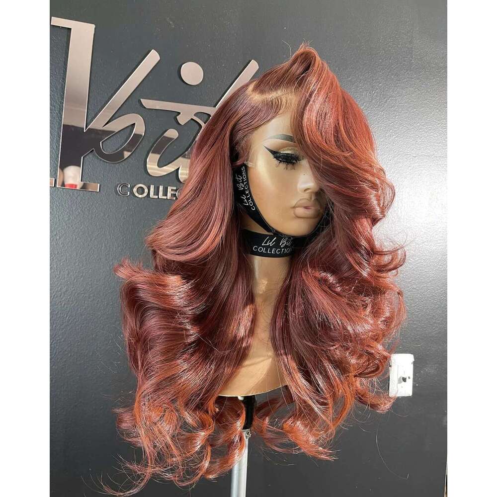 13X6 Reddish Brown Women's Wigs Synthetic Front Red Body Wave Lace Frontal Glueless Pre Plucked With Baby Hair Wig
