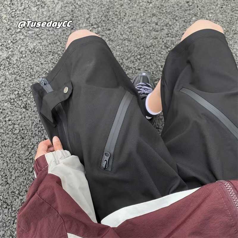 Temperament casual men's fashion trend brand sports five quarter pants, loose fit, new pocket style, trendy mid waist, youthful and popular