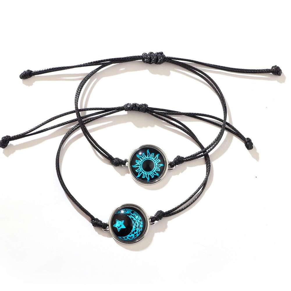 Hot selling Sun Moon Lover Time Leather Punk Multi layer Beaded Weaving Bracelet Couple Gift