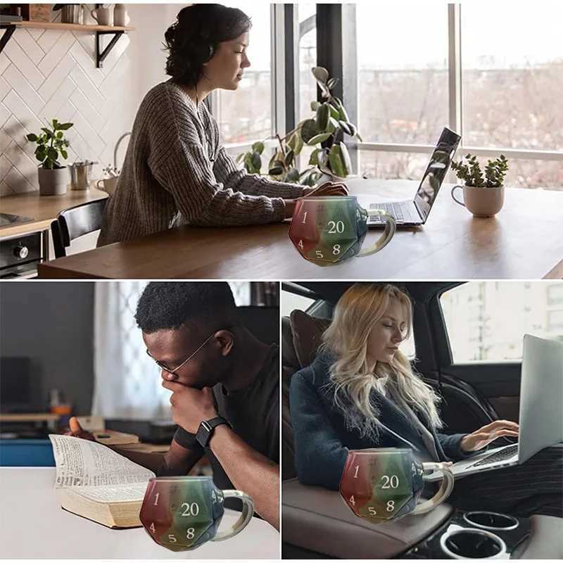 Rainbow Dungeons Dragons D20 Dice Mug With Handle Polyhedral Dice Coffee Cup Transparent Glass Game Mug Gift For Fantasy Lover Y251125